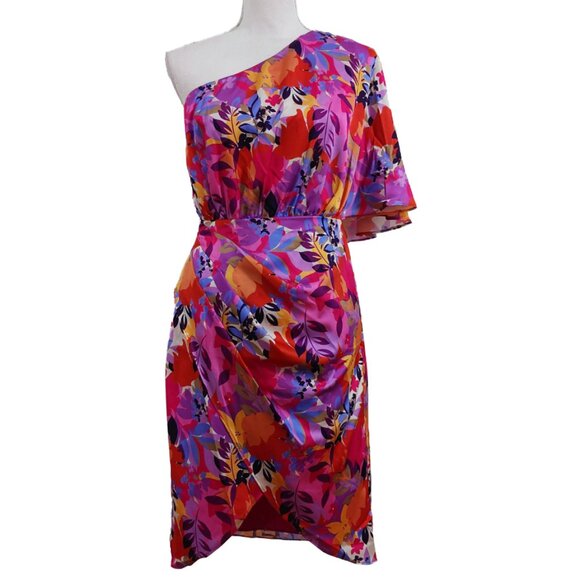 Aidan Mattox One-Shoulder Floral Dress with Tulip-Style Skirt - Picture 1 of 11